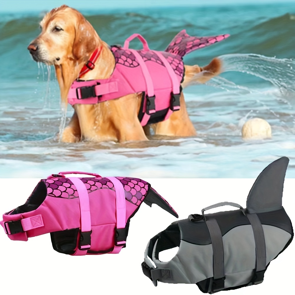 Life Jacket Buoyancy - เสื้อชูชีพสำหรับสุนัขรูปทรงฉลาม/นางเงือก ความลอยตัวสูง พร้อมหูจับนิรภัย ปรับขนาดได้ สำหรับว่ายน้ำ พายเรือ